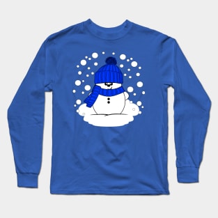 Cheeky Christmas Snowman with Royal Blue Hat and Scarf Long Sleeve T-Shirt